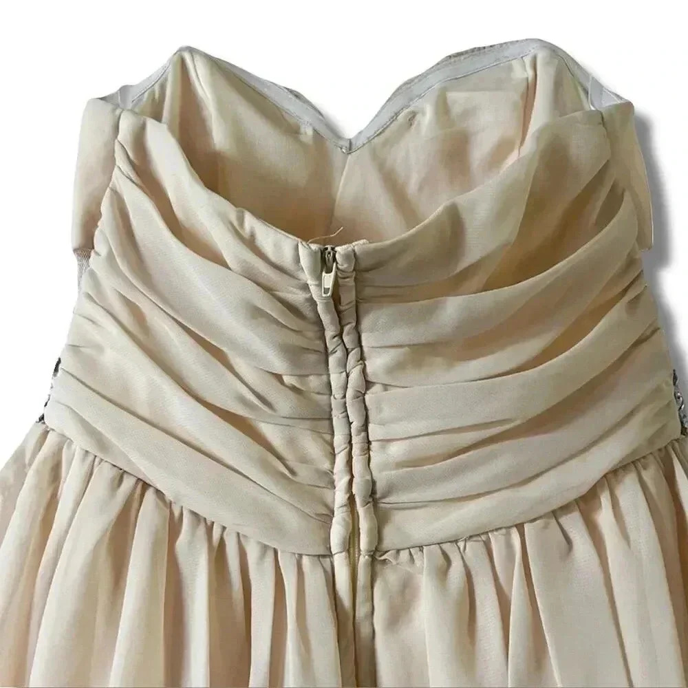 MASQUERADE Beige Strapless Mini Prom Dress Beaded Waistband Sweetheart Size 3/4 - Picture 8 of 12